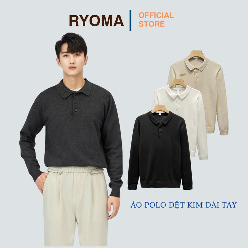 Áo polo nam RYOMA dài tay dệt kim bassic đơn giản chất len lông cừu mềm mịn giữ nhiệt tốt NHA-11 Menswear
