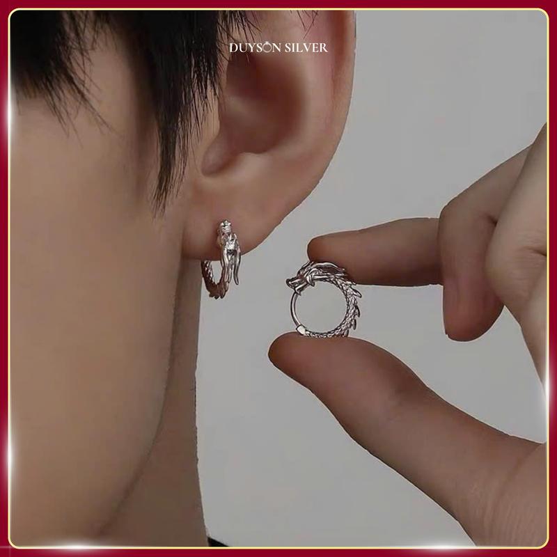  Khuyên tai nam nữ bạc 925 vòng rồng chốt bấm bông tai bạc đơn giản cá tính unisex Duyson Silver  KVTTKX11  