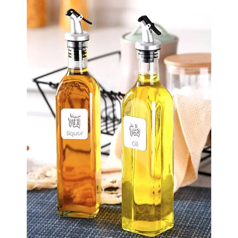 Botol Minyak Kaca 500ml Botol Cuka Kecap Set Pourer Penutup Tempat Minyak Dapur Glass Oil Control Pot multifungsi 1