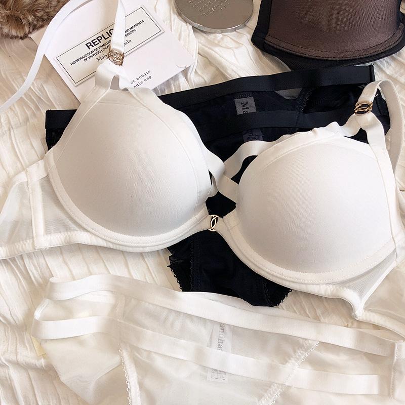 Product Introduction of BCD Big Size Hollow Out Belt Women Sexy Underwear Sets Adjustable Lingerie Fashion Intimates Thin Thicken Push Up Bra Panties Black White Red 28