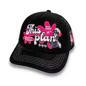 NEW Topi Jaring Corduroy Trucker Hat Black Elegance Thisplan - Hitam pink