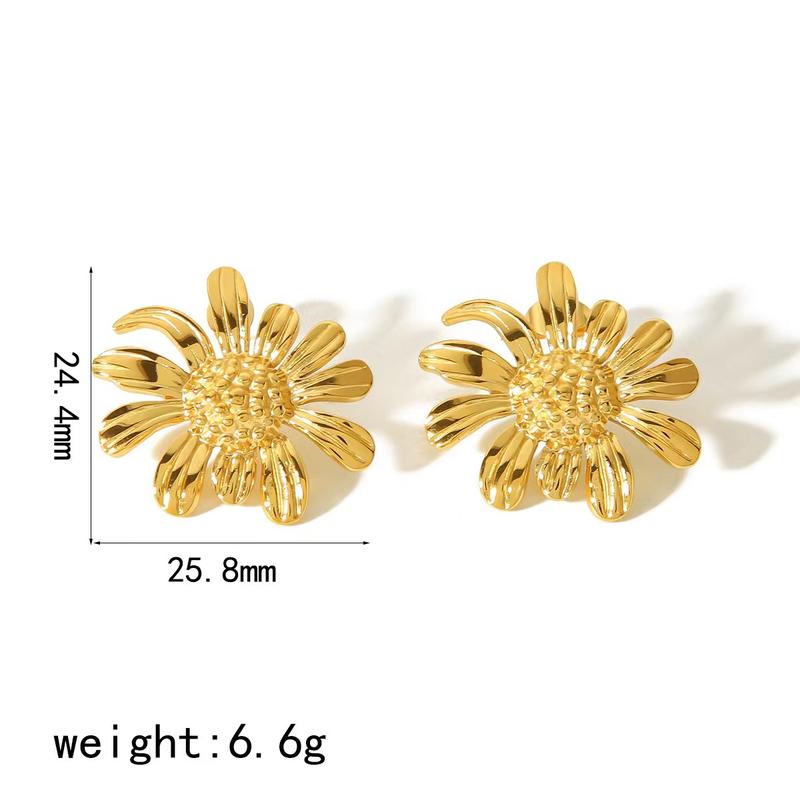 Product Introduction of Titanium steel 18k gold premium pendant necklace sunflower daisy stud earrings ring women 5