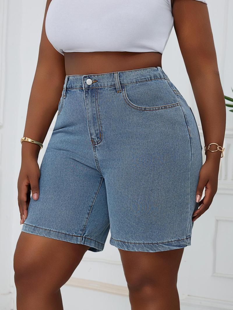 Product Introduction of 【Plus Size】Denim Shorts, Plus Casual Fashionable Shorts for Daily Outdoor Wear, Women Plus Clothing for Summer 5
