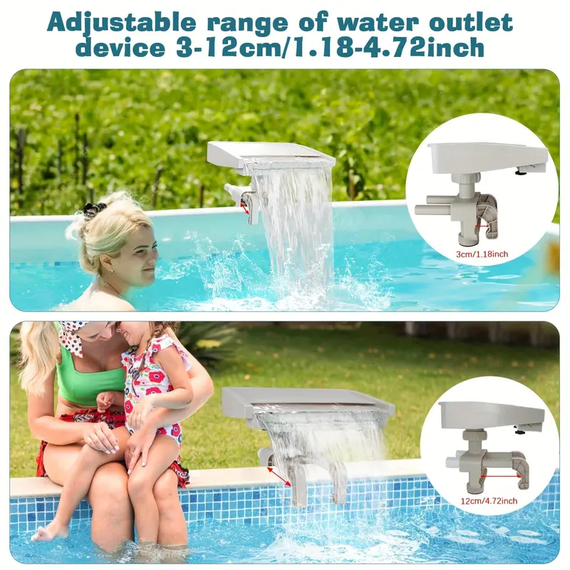 Pool Fountain Waterfall, LED Light Pool Fountain with Remote Control, Adjustable Width Fits Various Frames, Swimming Pool Frame Attachment Clamp Accessory 3
