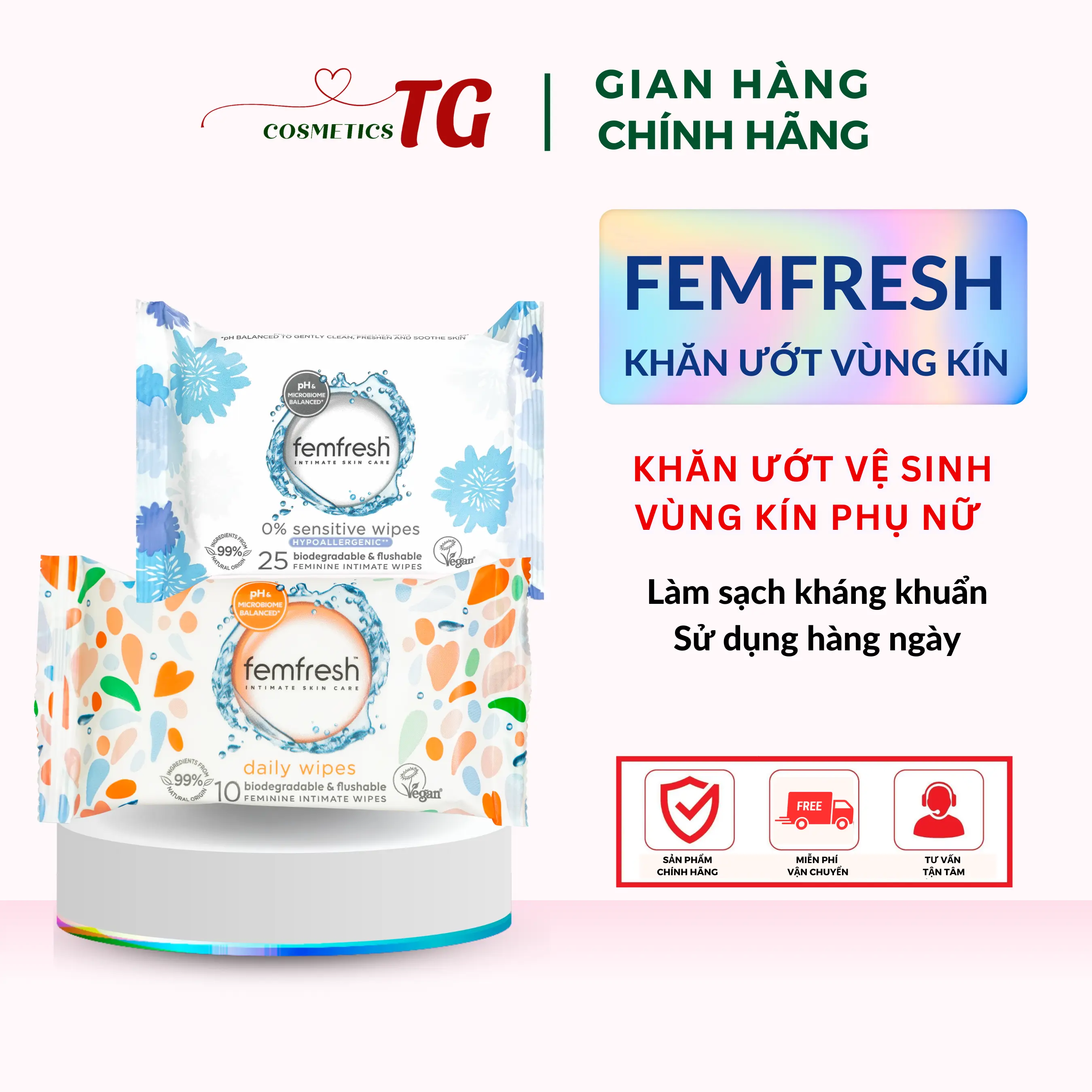 Khăn Ướt Vệ Sinh Vùng Kín Phụ Nữ Femfresh Intimate Skin Care Wipes 10-25 Tờ/gói Vệ Sinh Hằng Ngày - Hàng Nhập Khẩu