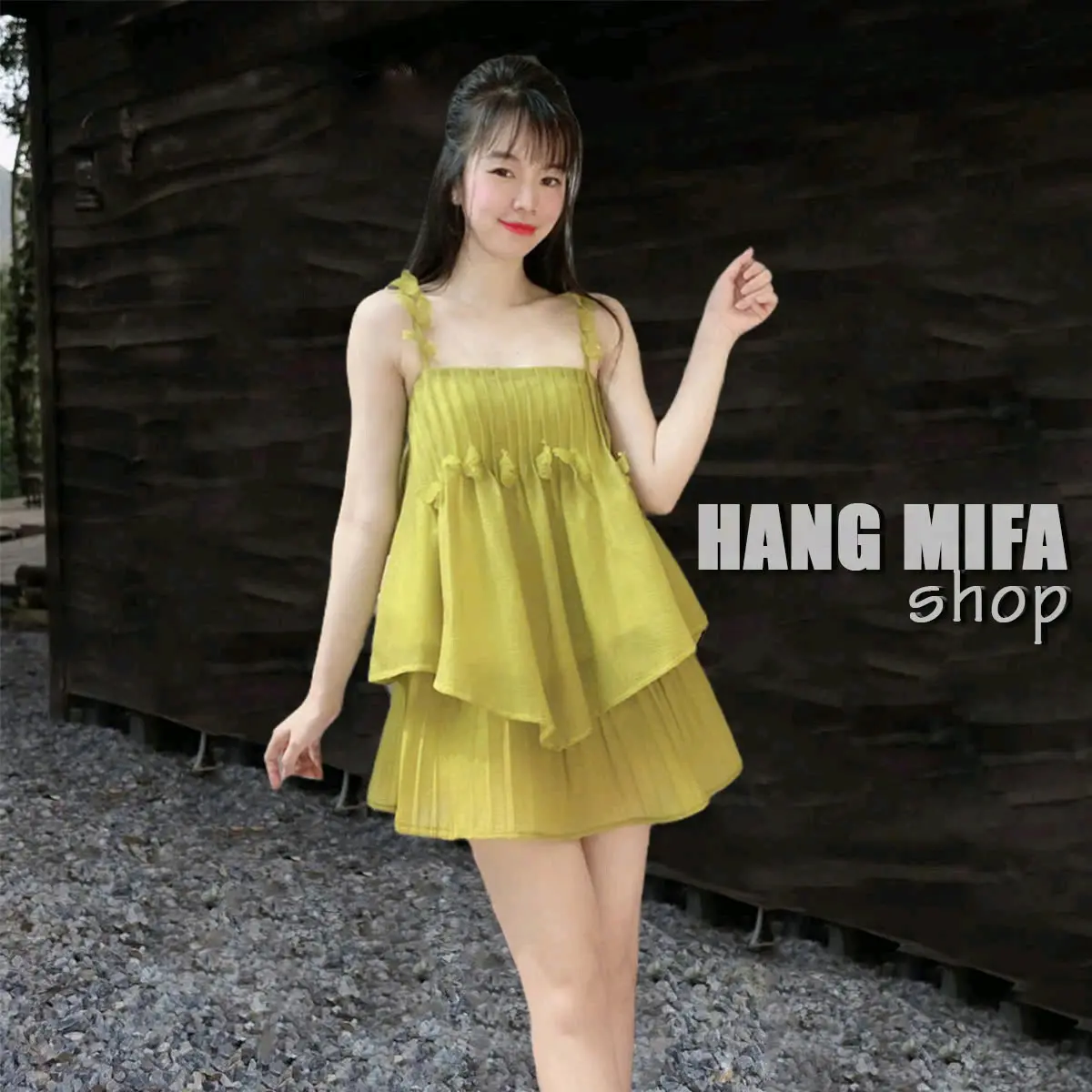 S2 - Set Áo 2 Dây Đính Hoa Vạt Nhọn Kèm Chân Váy Xếp Li Chất Tơ Thời Trang Nữ - Women Top