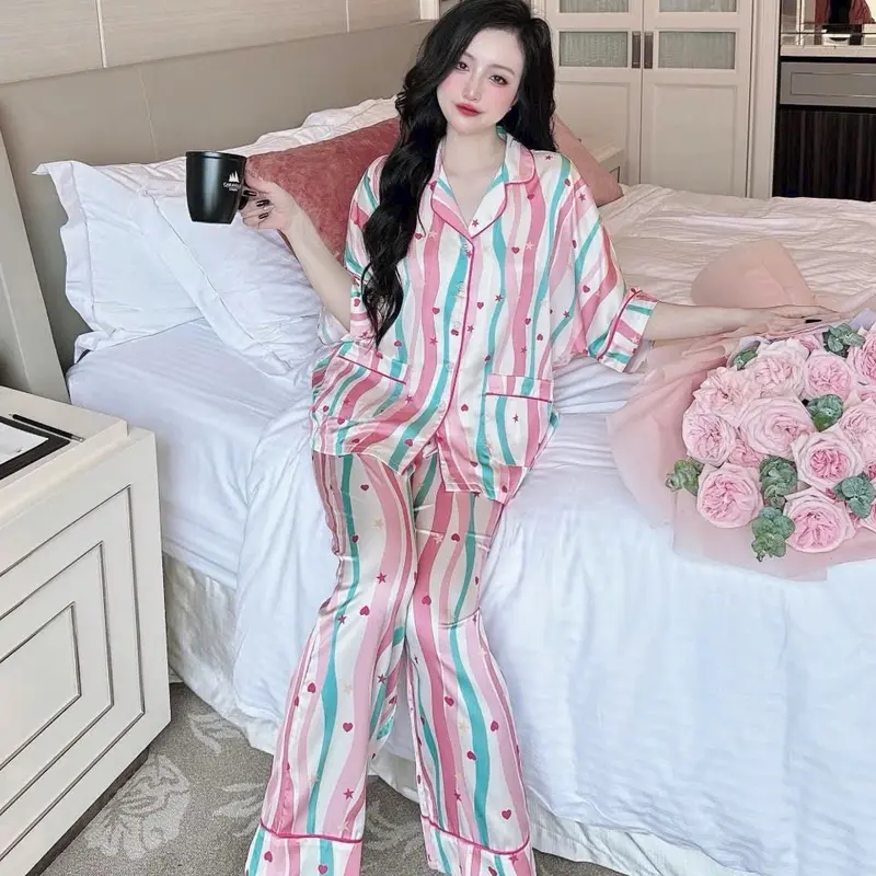Đồ Bộ Pijama Form Cánh Dơi Chất Lụa Latin Mịn Đi Viền Bigzize 50-80kg Nữ 0
