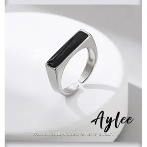 【Aylee】Cincin jari telunjuk persegi perak untuk pria dan wanita cincin terbuka paduan Y625