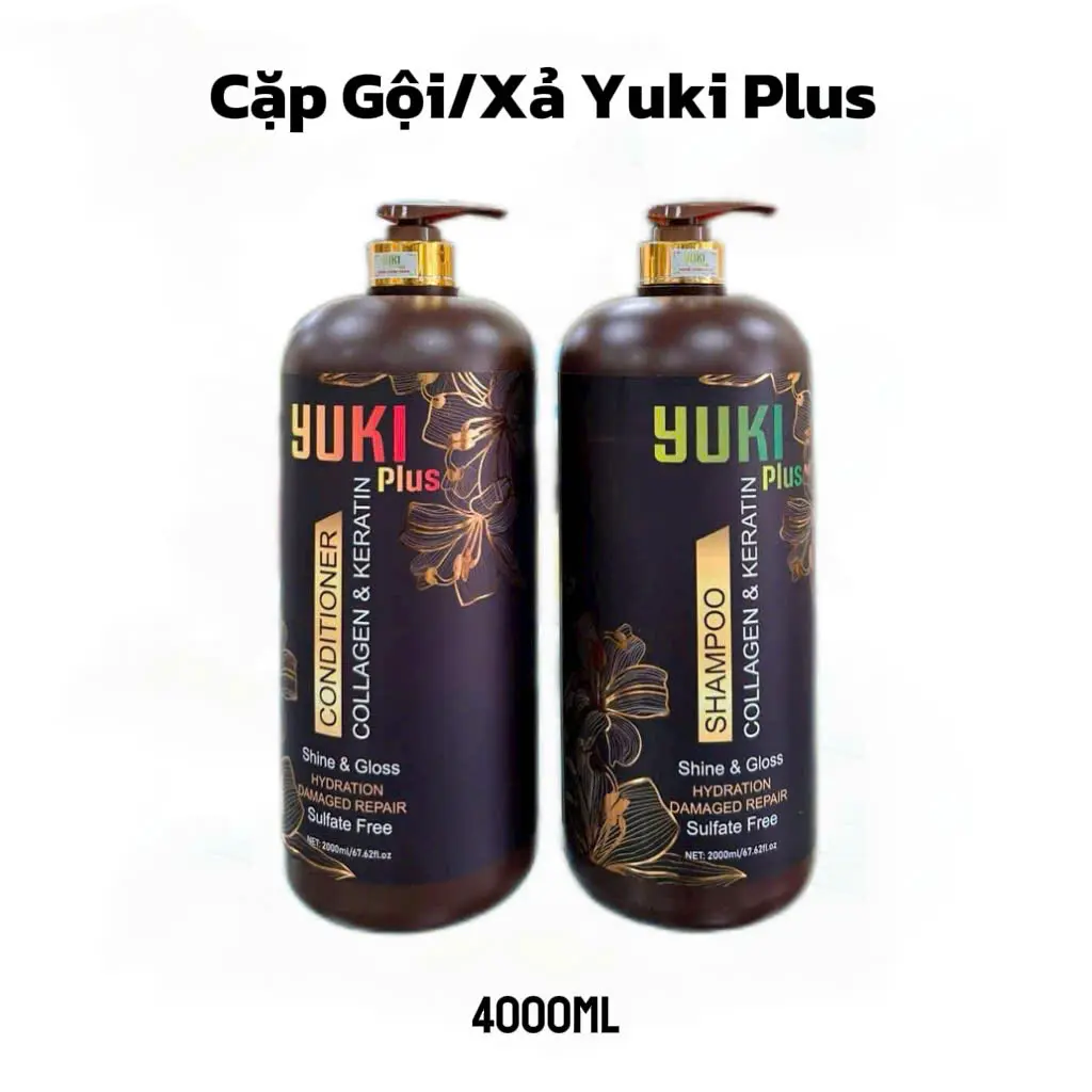 (Chai 2000ml) Cặp Dầu gội, dầu xả Yuki Plus phục hồi hư tổn, giảm gãy rụng, dưỡng tóc mềm mượt, hương nước hoa thơm dịu - Hàng chính hãng Gội Đầu Nữ Women Chăm Sóc Tóc daucap Cho Bé