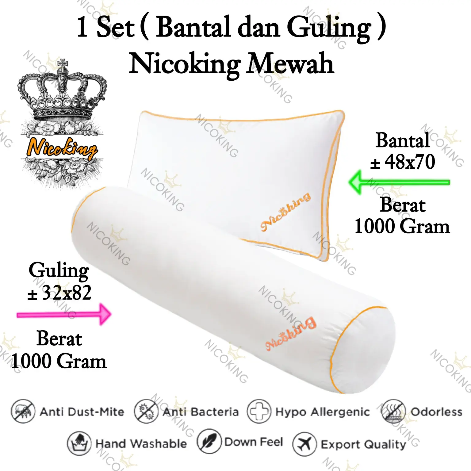 1 Set Bantal dan Guling Nicoking Mewah Bintang 5 Premium Hotel