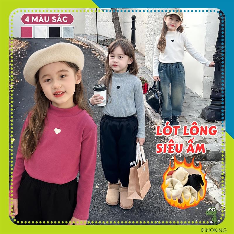 Áo giữ nhiệt cho bé gái lót lông DINOKING Áo cao cổ lót nhung dày mịn bé gái Hàn Quốc siêu ấm mùa đông 2 - 9 tuổi AD42