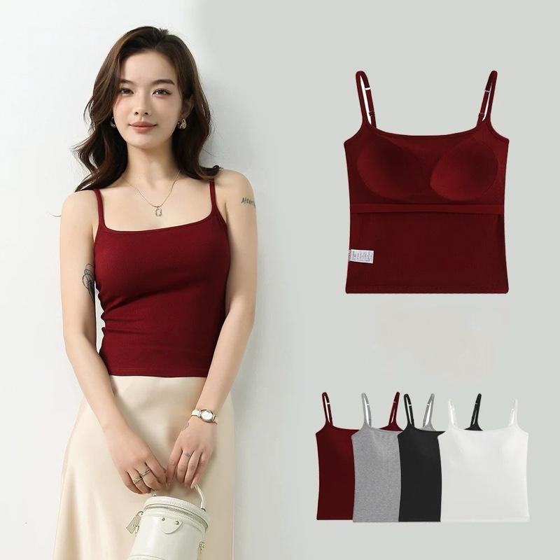  066 Áo 2 Dây Có Đệm Cổ Vuông Lưng Đẹp Quai Điều Chỉnh Dành Cho Nữ Chất Liệu Thun Tăm 
