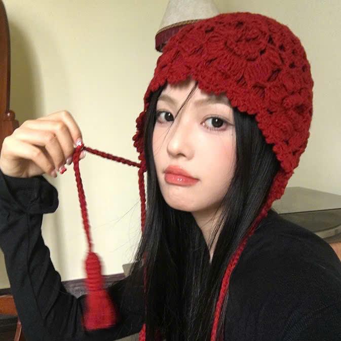 MDL149 Mũ Len Đan Hoa Phong Cách Thời Trang Cho Nữ Hat Cap Nón Women