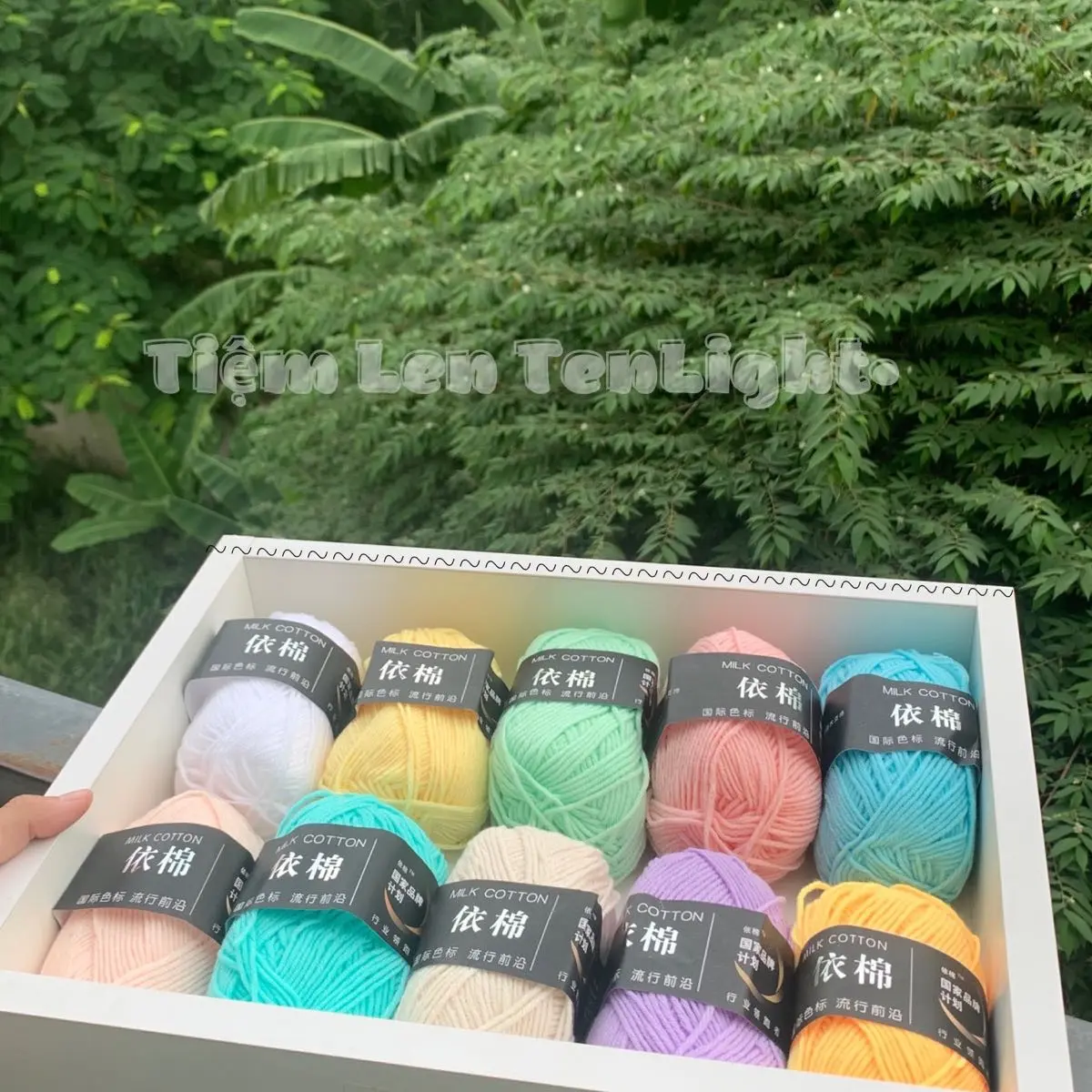 Len milk cotton 50gr TenLight, len milk mác đen 10 cuộn combo đủ màu xinh dùng để móc thú, nón, áo,…