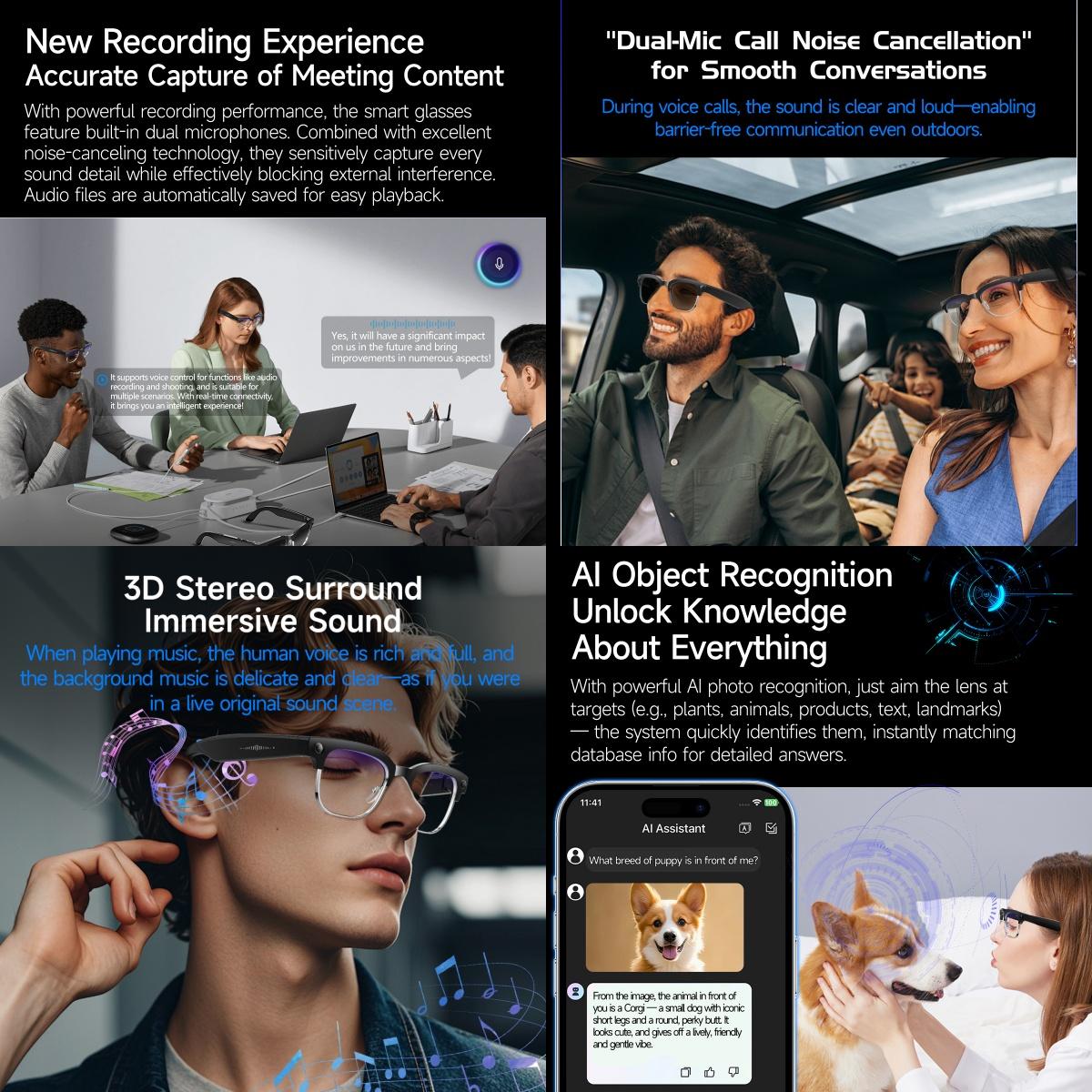 2026 smart glasses bluetooth camera Recording Videos AI Photo Recognition Answer 100+ Languages Translation Music Play Men Wome - Image 4