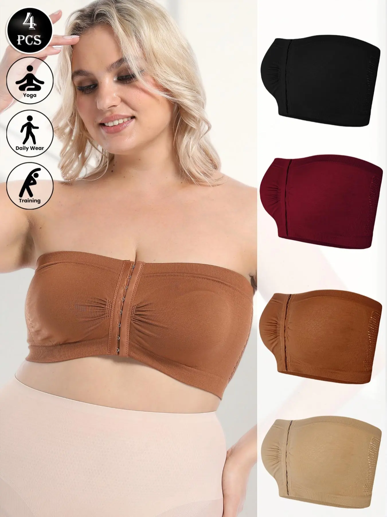 【Plus Size】 Solid Color Wireless Bandeau Bra, Comfortable Breathable Strapless Bra for Daily Wear, Women's Plus Size Lingerie for All Seasons