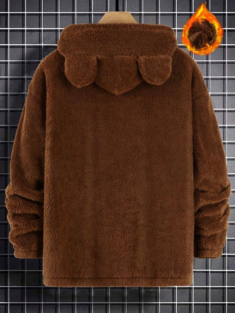Product Introduction of Men's Solid Color 3D Bear Ear Design Hoodie, Casual Comfy Regular Fit Drop Shoulder Long Sleeve Hooded Sweatshirt for Daily Wear, Men's Clothes for Fall & Winter 3