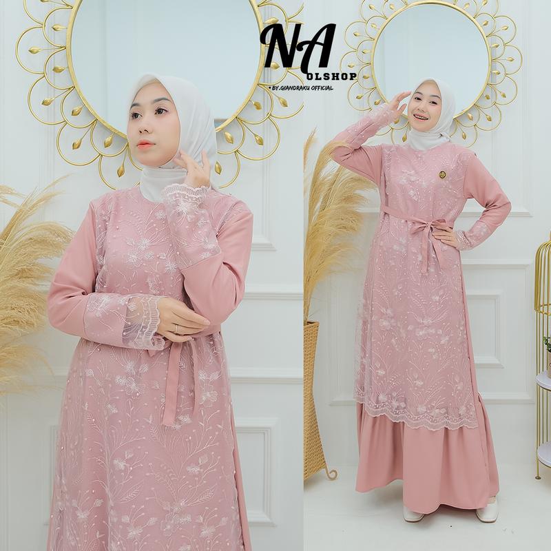 Gamis terbaru Brokat  Motif tile bordir SABRINA DRESS elegan simple cantik ukuran L XL XXL JUMBO 3