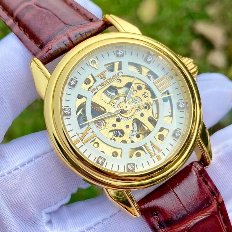 Đồng hồ Nam máy CƠ automatic FNGEEN chính hãng dây da số La mã chống nước bảo hành 36 tháng + tặng kèm hộp FN-03