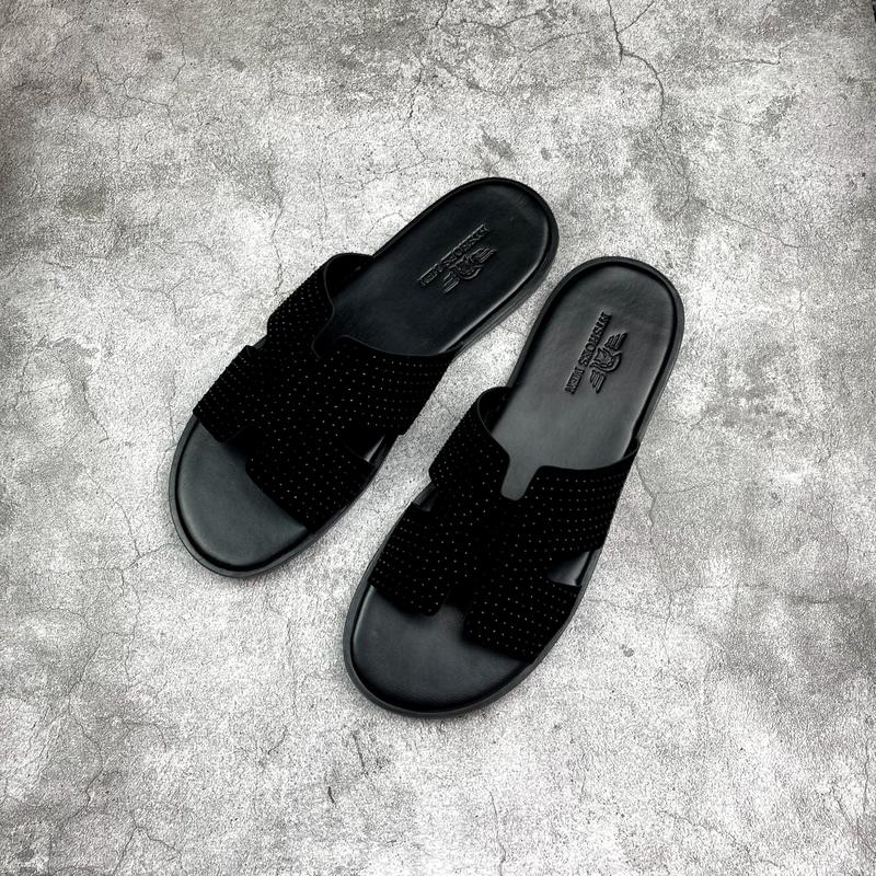 Dép quai ngang nam chữ H quai da đính đá Đế Bằng đế cao su đen cao cấp - MẪU HOT HIT 2024