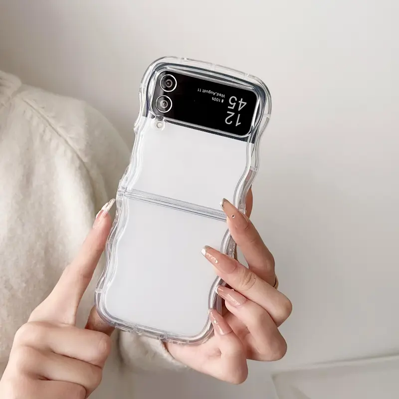 Foldable Wavy Edge Design Clear Phone Case, 1 Count Decorative Phone Protector Cover Compatible with Samsung Galaxy Z Flip 3/5/4, Phone Accessories 2