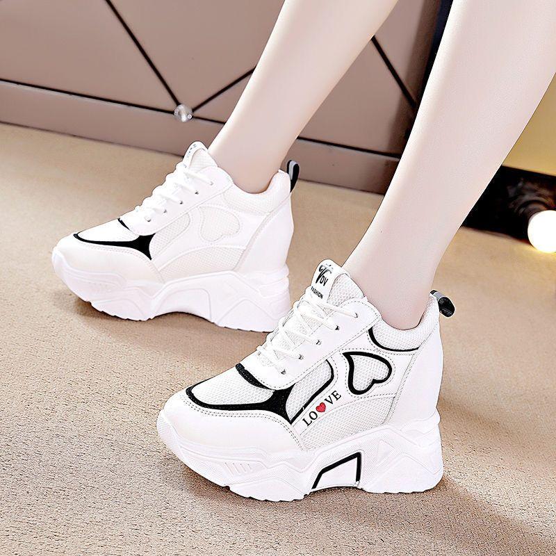 Giày Nữ, Đế Tăng Chiều Cao, Dày 8cm, Phong Cách 2024, Mùa Lò Xo, Trắng, Thoải Mái, Vô Hình, Giày Thoáng Khí, Tăng Chiều Cao Shoes Sneaker 6
