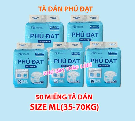 Combo 5 Bịch Tã Bỉm Dán Phú Đạt Size M/L Cho Người Già, Người Lớn Tuổi, Phụ Nữ Sau Sinh 35-70kg