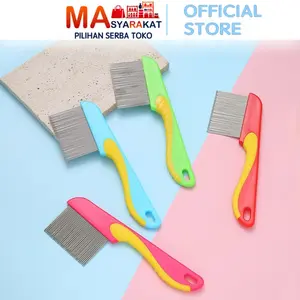 Masyarakat Pilihan Sisir Kutu H767 Pembersih Ketombe Gagang Panjang Bahan Plastik & Besi Anti Karat Gigi Rapat Serit Kutu untuk Semua Jenis Rambut