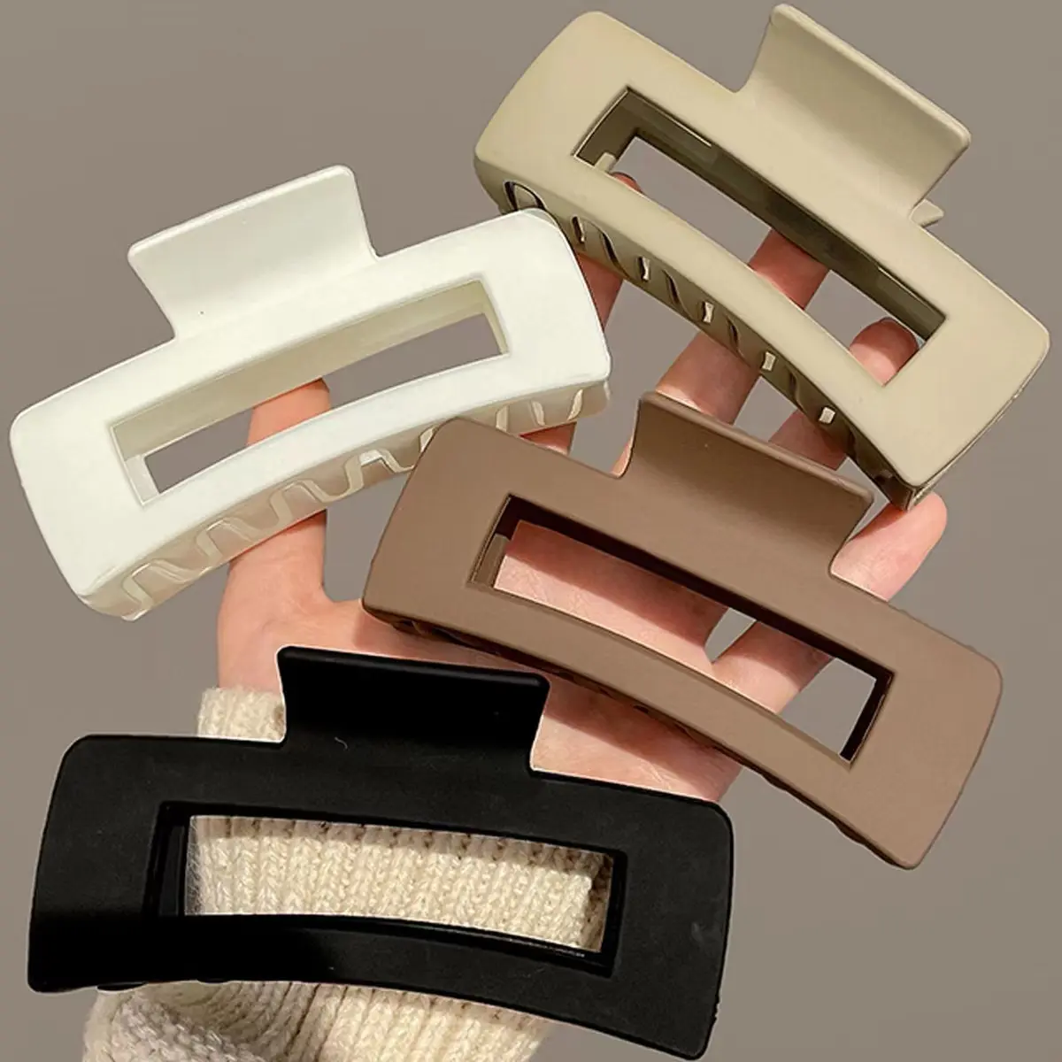 Large Square Frosted Grip Back Head Simple High Ponytail Shark Clip Ins All-Match Internet Influencer Hair Clip