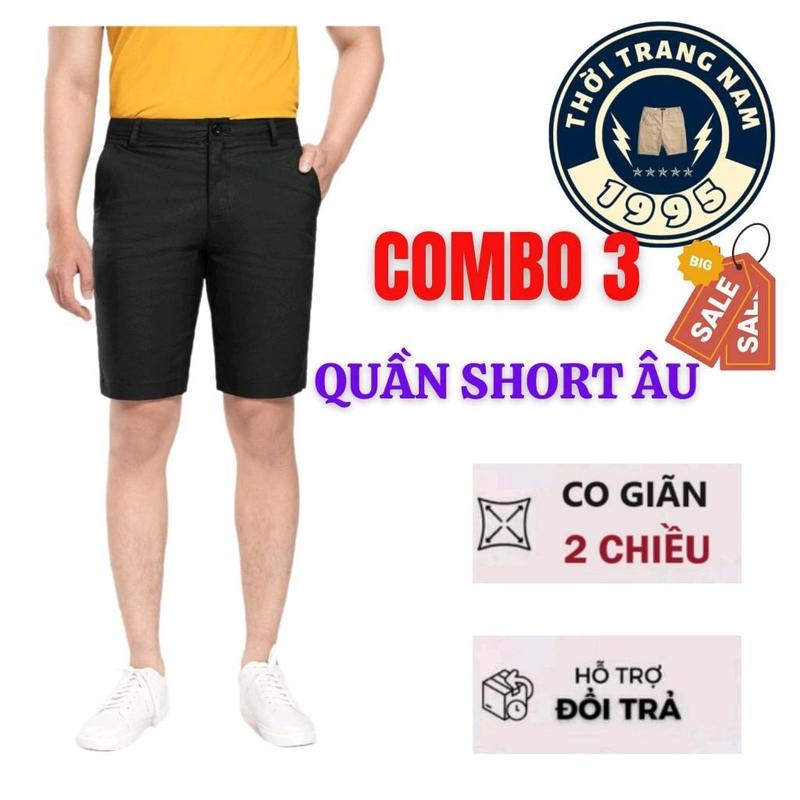 Combo 3 Quần Short Tây Âu Co Giãn Nhẹ Cotton Không Xù Lông Nam Menswear Voi - Size 28-38, Nhiều Màu Sắc