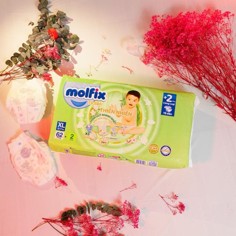 Tã/bỉm DÁN Molfix Thổ Nhĩ Kỳ Organic mẫu mới cải tiến đủ size S80+4/ M76+6/ L68+6/ XL62+2/ XXL56+2 miếng Cho Bé Nữ