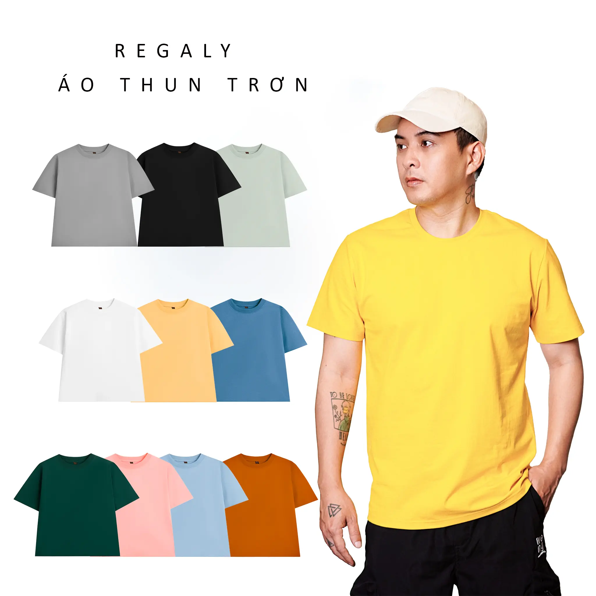 Hồ Quang Hiếu Deal 99k độc quyền  - Áo thun nam trơn cổ  tròn Regaly, vải cotton 2 chiều, mềm mại, mát mẻ,10 màu