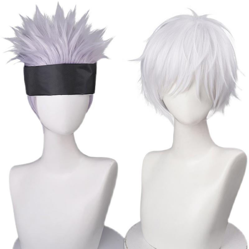 Tóc Giả Nam Bồng Bềnh NANZHIJIA, Tóc Giả Hóa Trang Anime Satoru Gojo, Phong Cách Kaisen Nhiều Lớp Jujutsu, Chịu Nhiệt, Màu Xám, Tóc Tổng Hợp Ngắn 2
