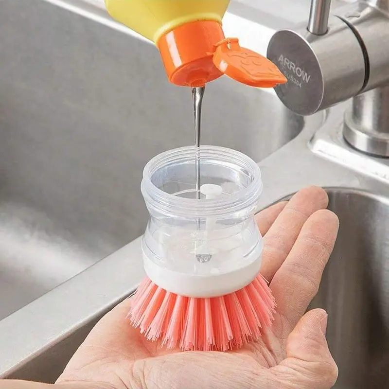 Press Type Automatic Liquid Dispenser Cleaning Brush, Multifunctional Dish Brush, Kitchen Cleaning Tool 4