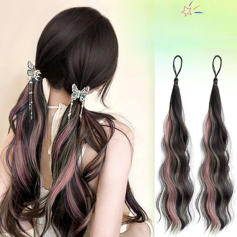 Bện Tóc Giả, Tự Nhiên, Đầy Màu Sắc, Tóc Dài Nhuộm Cho Bé Gái, Tóc Giả Đuôi Ngựa Bện Dopamine, Tăng độ phồng 8