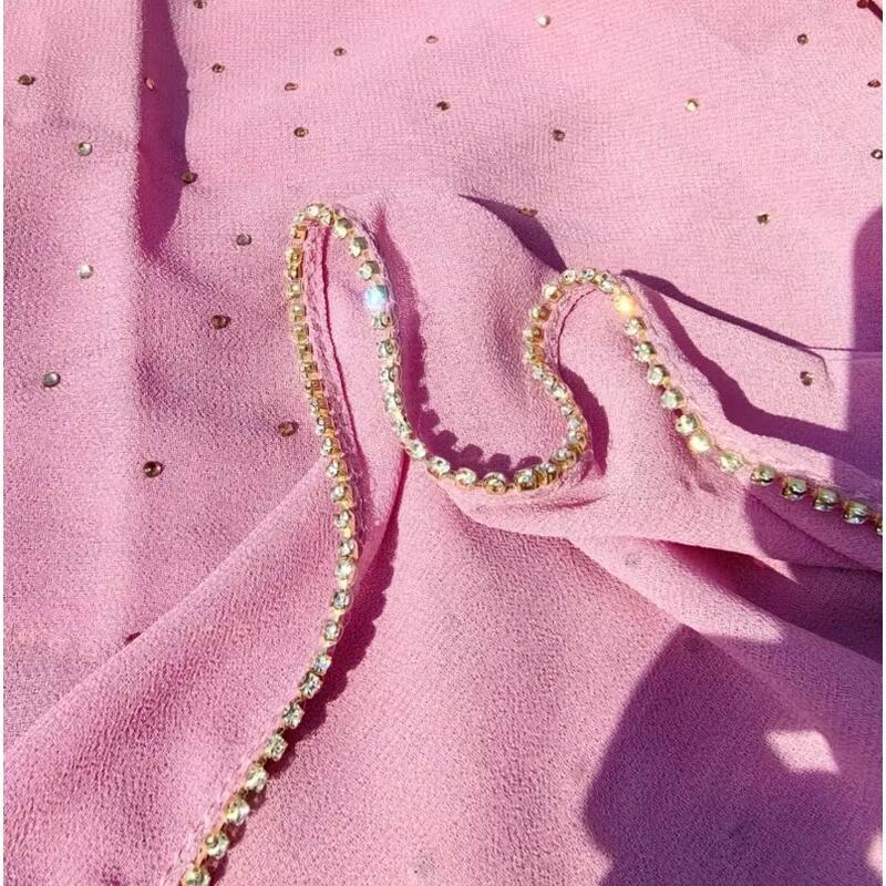 New Fashion Rhie Chain Hijab Long Chiffon Soft Scarves Shiny Stone Wraps Elegant Ece Foulard Muslim Women Scarf 5