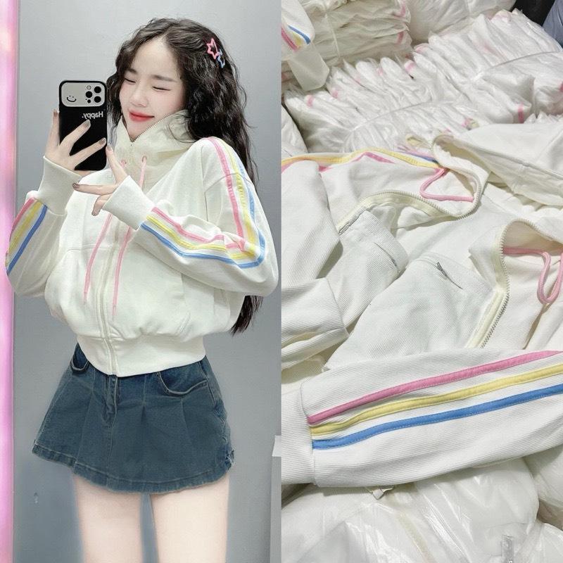 Áo Khoác Nỉ Cổ Cao CÓ NÓN 3 Sọc Viền Màu CẦU VÒNG ( CÓ TÚI TRONG ) | BigBuy360 - bigbuy360.vn