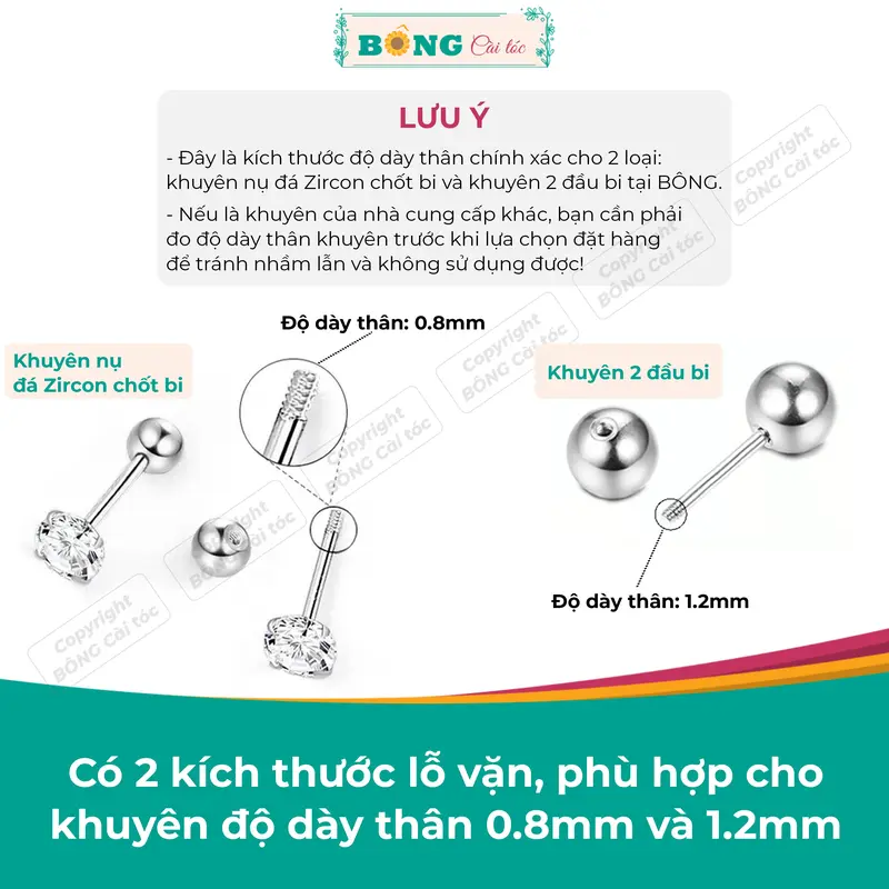 Chốt bi vặn cho khuyên tai chất liệu thép 316L không gỉ nhiều kích thước PKK90 - chốt khuyên tai BÔNG Cài Tóc 3
