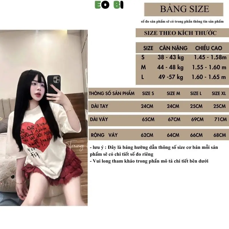 Set áo thun tim chữ mix chân váy xếp ly đỏ viền ren siêu xinh mặc hè cực đẹp - EOBI 7