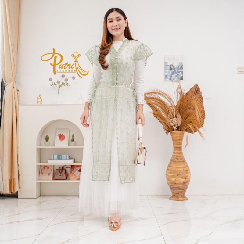 Kamila Outer Brokat Kondangan Lebaran 2025 Brukat Tunic Kekinian Bunga Premium Kancing Depan Mewah 2