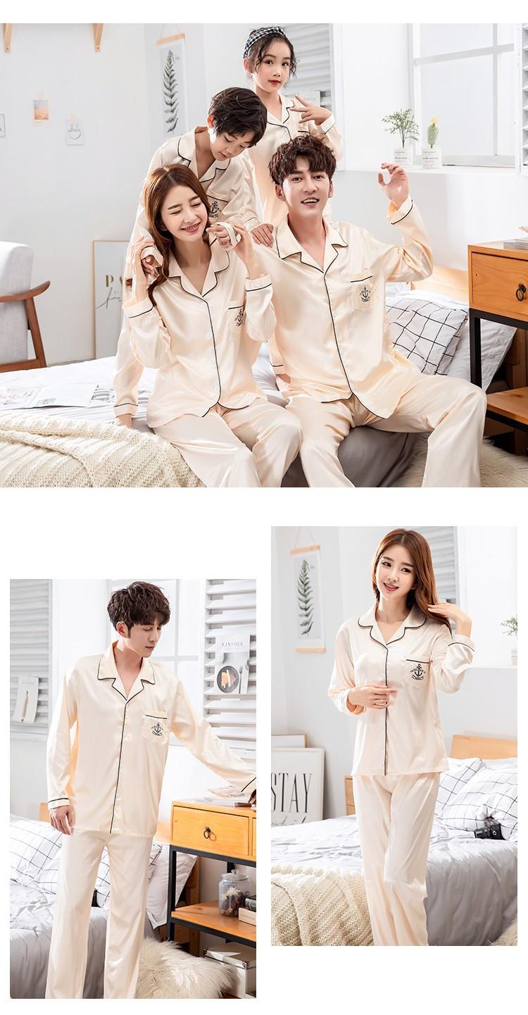 Product Introduction of Korean Style Couple Long Sleeve Parent-Child Pajamas Spring and Autumn Family Three Or Four Mother and Daughter Ice Silk Boys 'And Girls' Home Wear Suit Thin 11