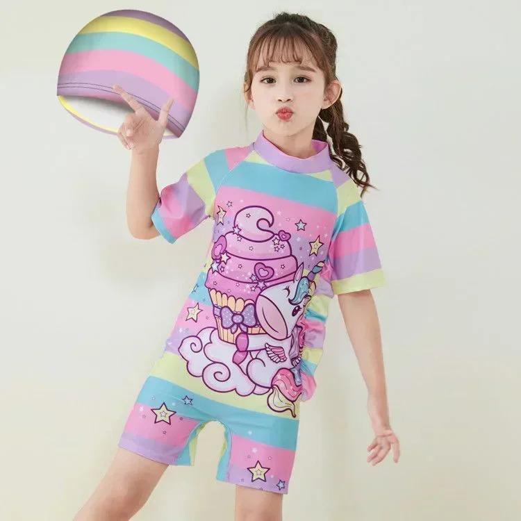 Product Introduction of Conservative Swimsuit 2024 One-piece Girl's Short-sleeved Shorts Swimsuit Cartoon Cute Children's Swimsuit Baby Girl 7