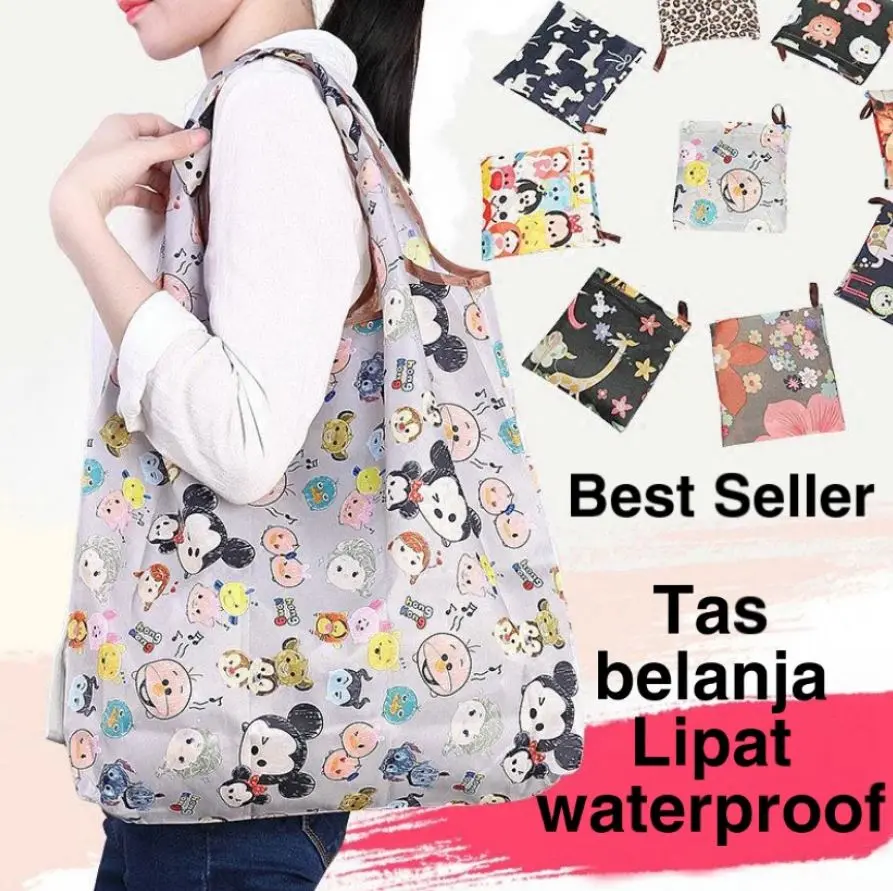 SH23 - TAS LIPAT ECO BAG / TAS BELANJA LIPAT / TAS TRAVEL TOTE SHOPPING BAG / ECO BAG MOTIF ANTI AIR UKURAN BESAR