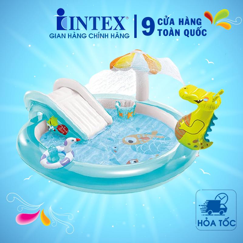 Hồ bơi phao cầu trượt cá sấu chúa có vòi bơm cho bé Intex 57165