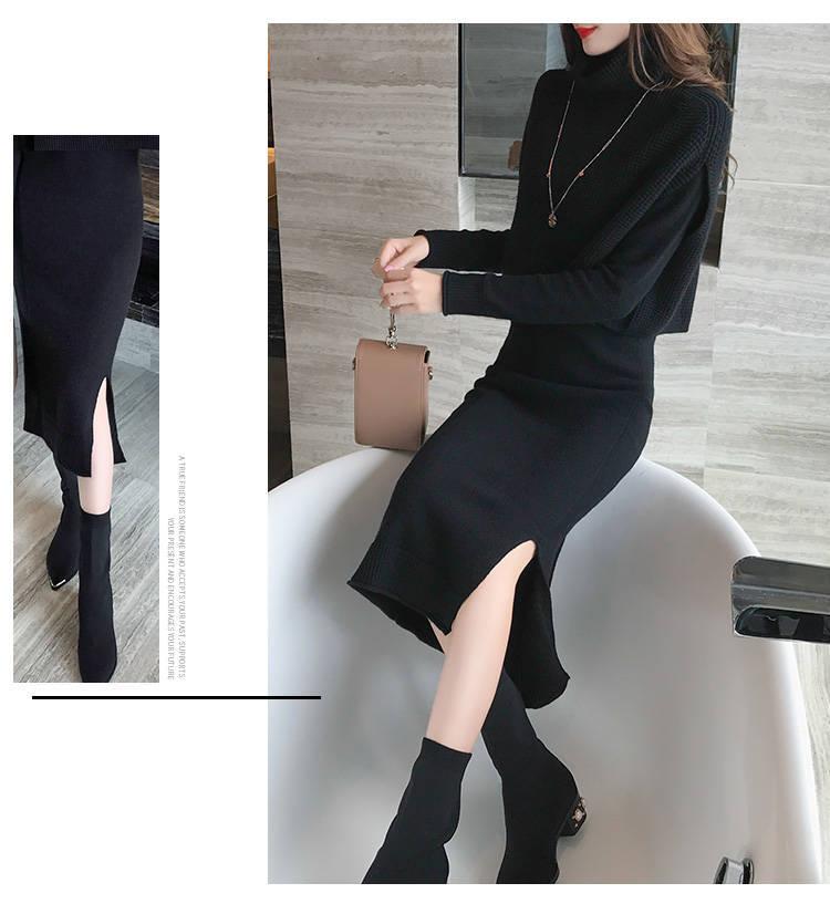 Product Introduction of Váy Len Dài Trung Bình Cổ Cao, Phong Cách Hàn Quốc, Áo Vest Dày Dặn, Bộ Đồ Hai Mảnh, Dưới Đầu Gối, Dành Cho Nữ, Hàng Mới Về Thu Đông 2024 14