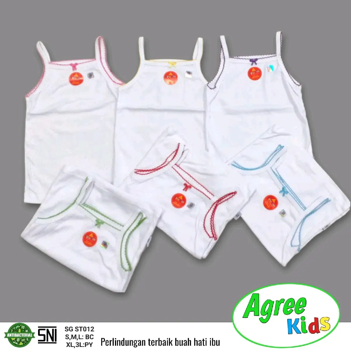 ( 6 Pcs ) Singlet Anak Agree Kids Katun / Singlet Anak Perempuan Polos