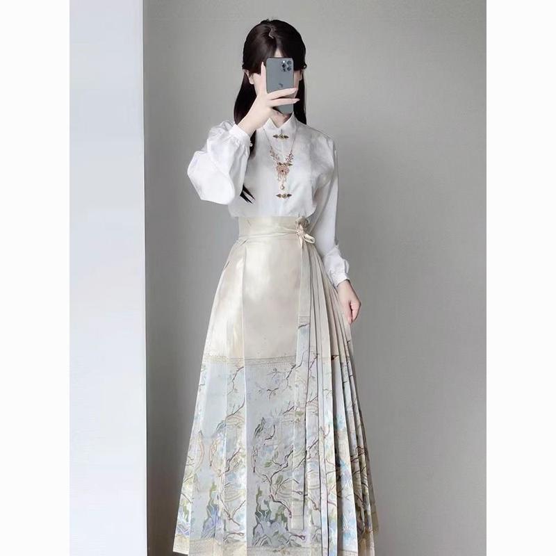 Váy Mặt Ngựa, Hệ Thống Ming Cải Tiến Mới 2024, Quần Áo Hán Phục Trung Quốc Thích Hợp Mặc Mùa Xuân Và Mùa Thu, Bộ Đồ Phong Cách Trung Quốc Mới Cho Nữ, Mặc Hàng Ngày Dress Khuy