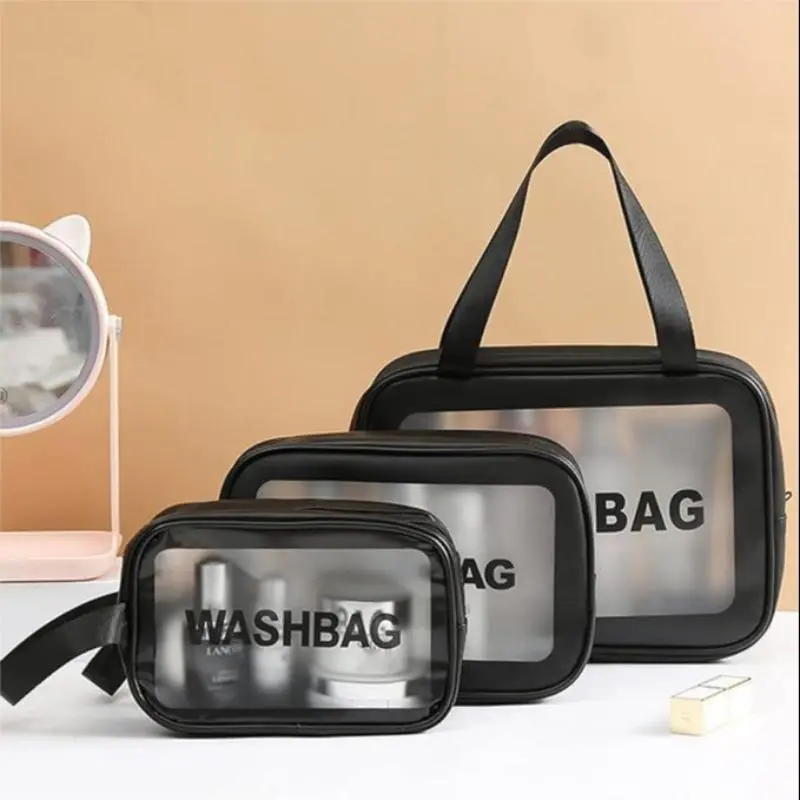 Portable Translucent Travel Toiletry Bag, Matte Waterproof Travel Cosmetic Bag, Wet & Dry Uses Zipper Makeup Designer Bags Organizer Pouch, Make Up Bags, Christmas Gift