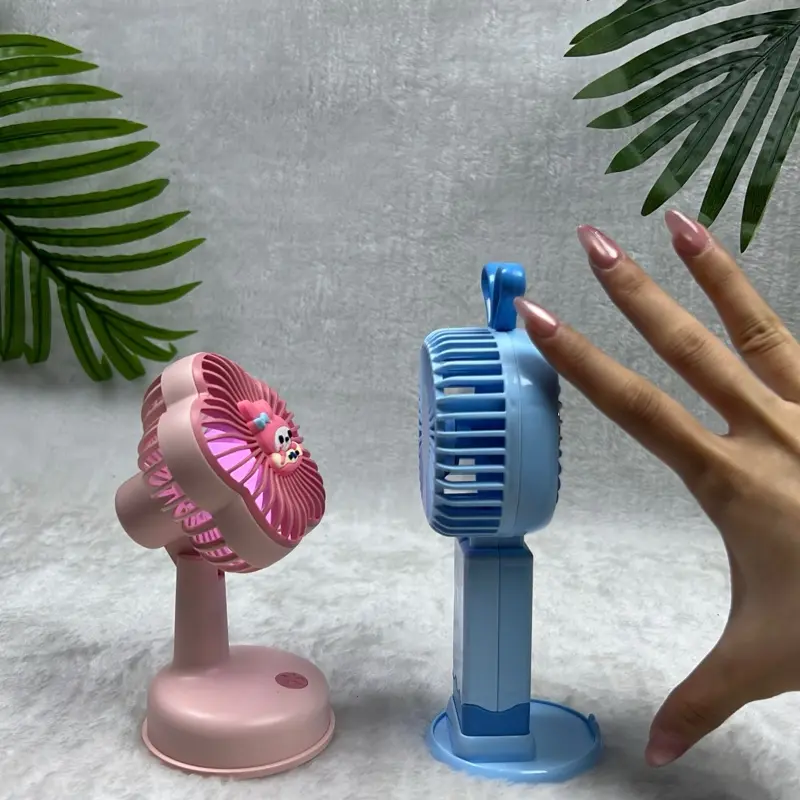Combo 2 Quạt tích điện cầm tay mini có giá đỡ để điện thoại cầm tay tiện dụng có đèn led phù hợp với trẻ em dành cho mùa hè nắng nóng oi bức 3