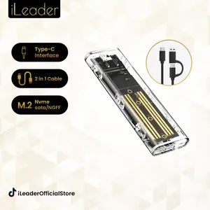 iLeader M.2 NVME NGFF Mobile Hard Drive Box USB3.1 10Gbps Portable Hard Disk Case USB Type C External SSD Case Dual Protocol SATA PCIE